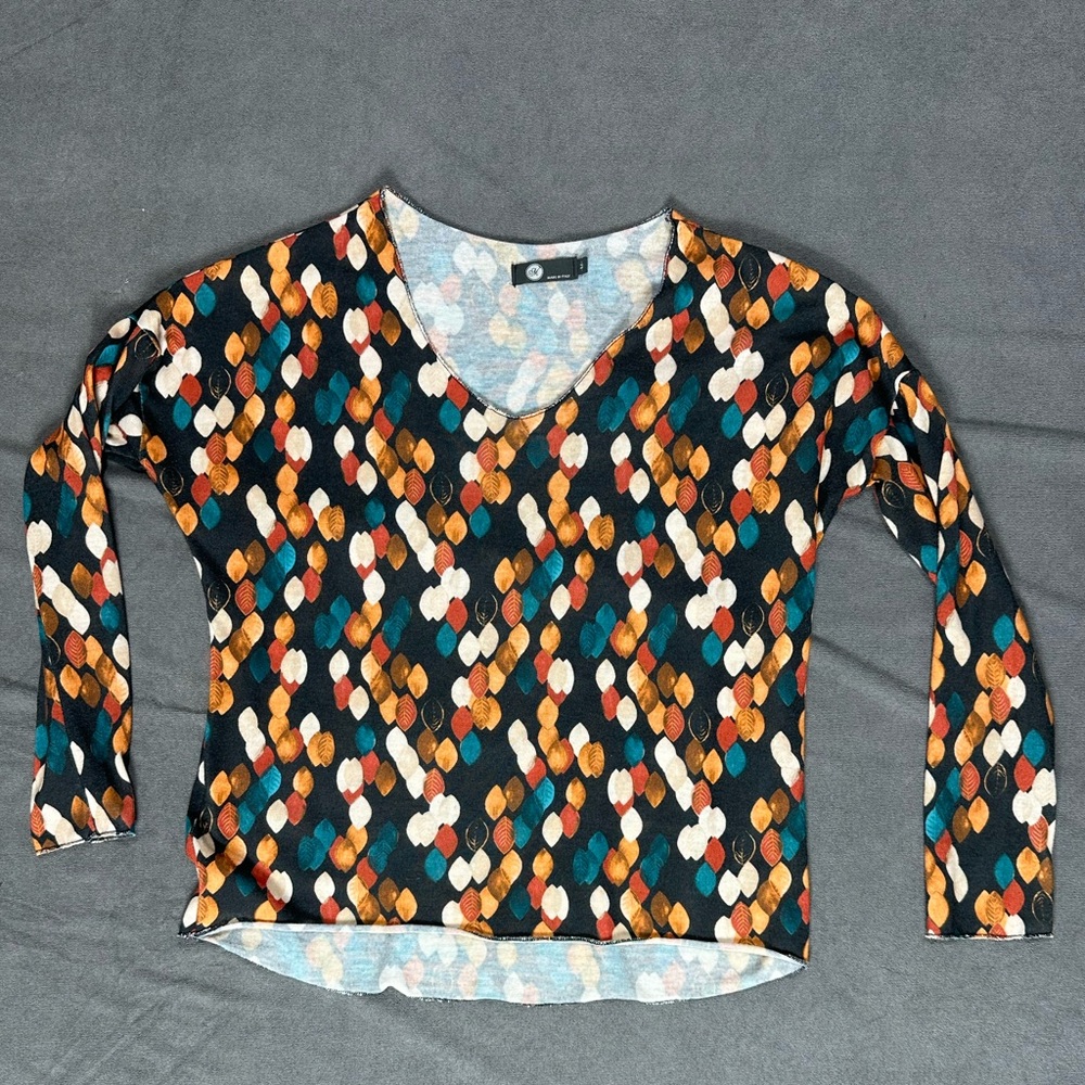 M Made In Italy Silk Blend Fall Leaves Blouse Medium Retail $63 06-0109 Chic